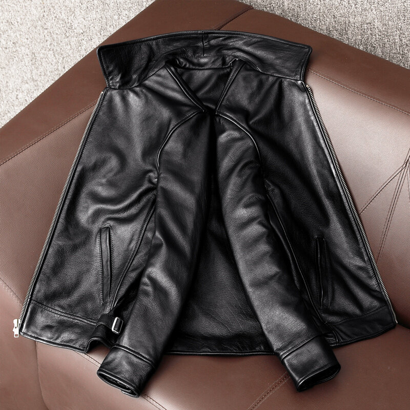 GU.SEEMIO-chaqueta de cuero genuino de fábrica para hombre, 100% de cuero de vaca, ropa de motocicleta, gruesa, Real