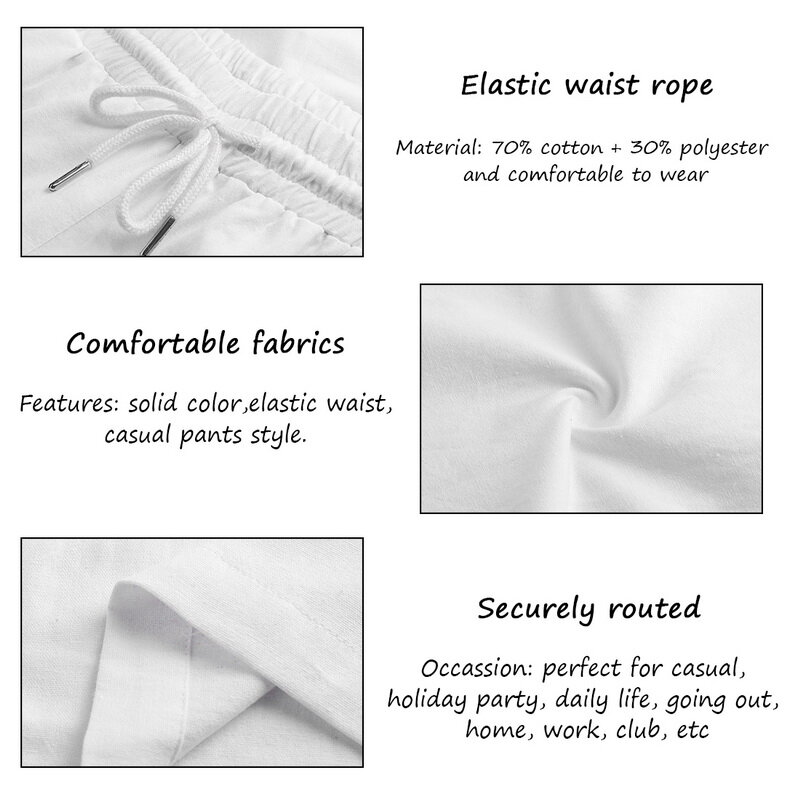 #White Pantalones de verano para hombre,ropa deportiva de algodón puro y lino,Simple y a la moda,nuevo estilo 