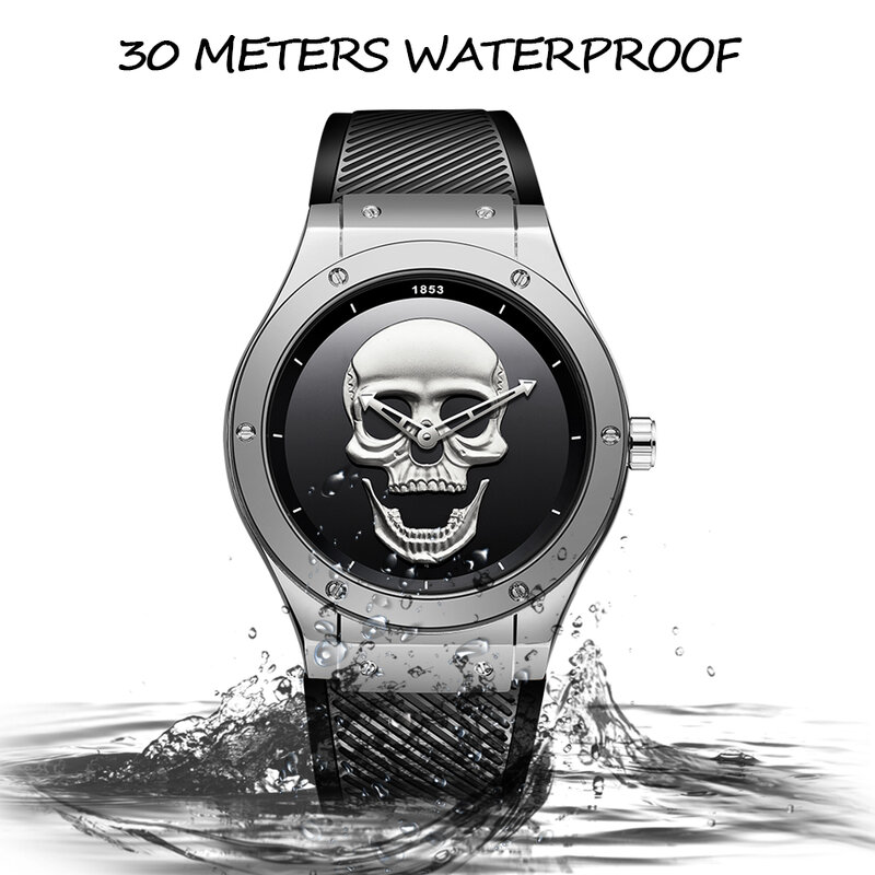 LIGE Mens นาฬิกาใหม่ Skull นาฬิกาผู้ชายกีฬาทหารนาฬิกาผู้ชายกันน้ำสแตนเลสสตีลนาฬิกาควอตซ์