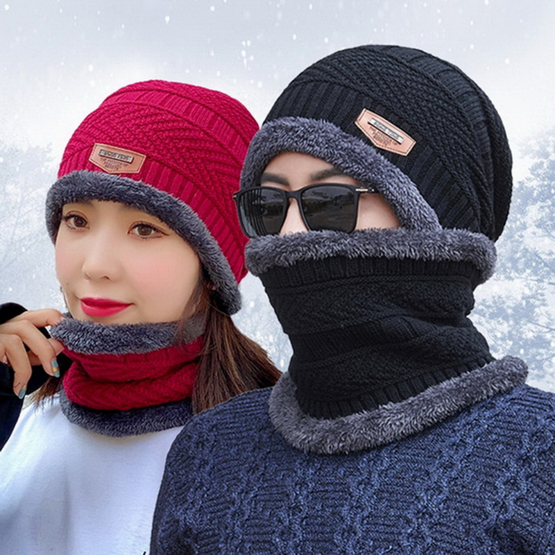2021 새로운 남성과 여성의 모자 겨울 스카프 세트 따뜻한 목 보호 연인 패션 트렌드 모자 스카프 세트 멀티 컬러 분할