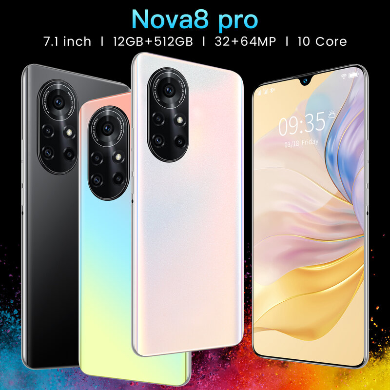 Huawe-teléfono inteligente Nova8 Pro, versión Global, 7,1 ", 6800mAh, 8GB de 256GB, 32MP + 64MP, MTK6595, 10 núcleos, identificación facial, 4G, 5G