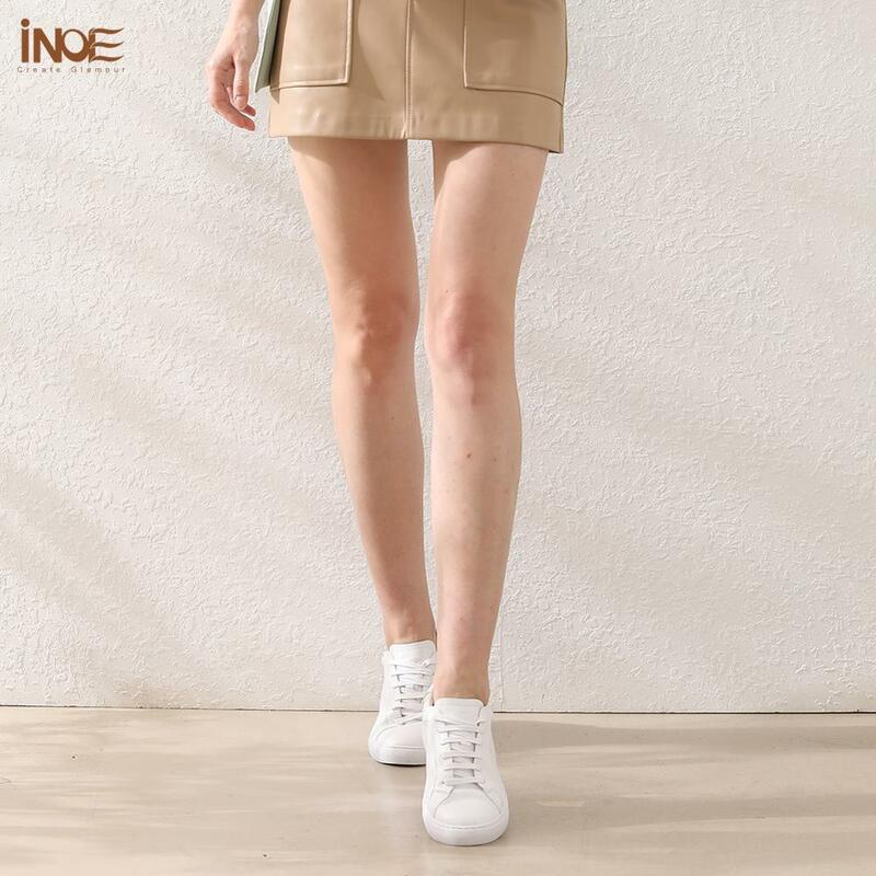 INOE Classic Genuine Leather Women Shoes Spring Casual Sneakers Driving Cars Autumn Leisure Shoes Woman for Walking Flats White