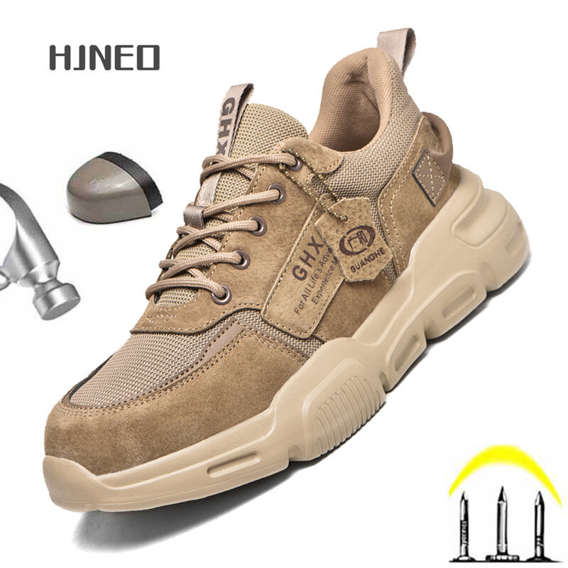 Zapatos de seguridad de trabajo para hombre, botas indestructibles con punta de acero, antiperforación, con Plantilla de Kevlar, de cuero de ante, cómodas
