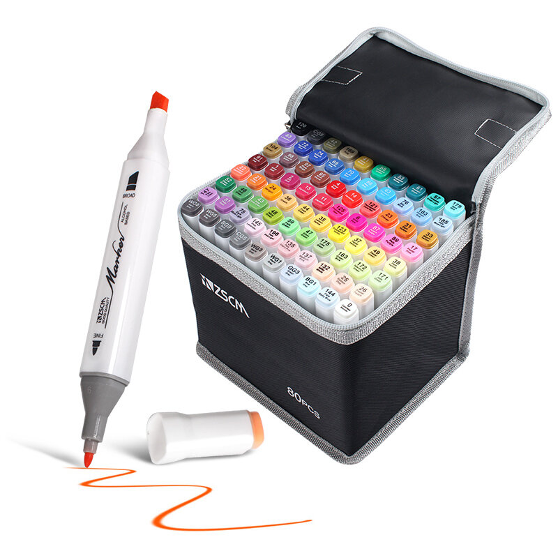 60/80สี Art Markers ZSCM แปรงปากกา Sketch แอลกอฮอล์เครื่องหมาย Dual หัว Manga วาดปากกาถาวร Marker Art Supplies