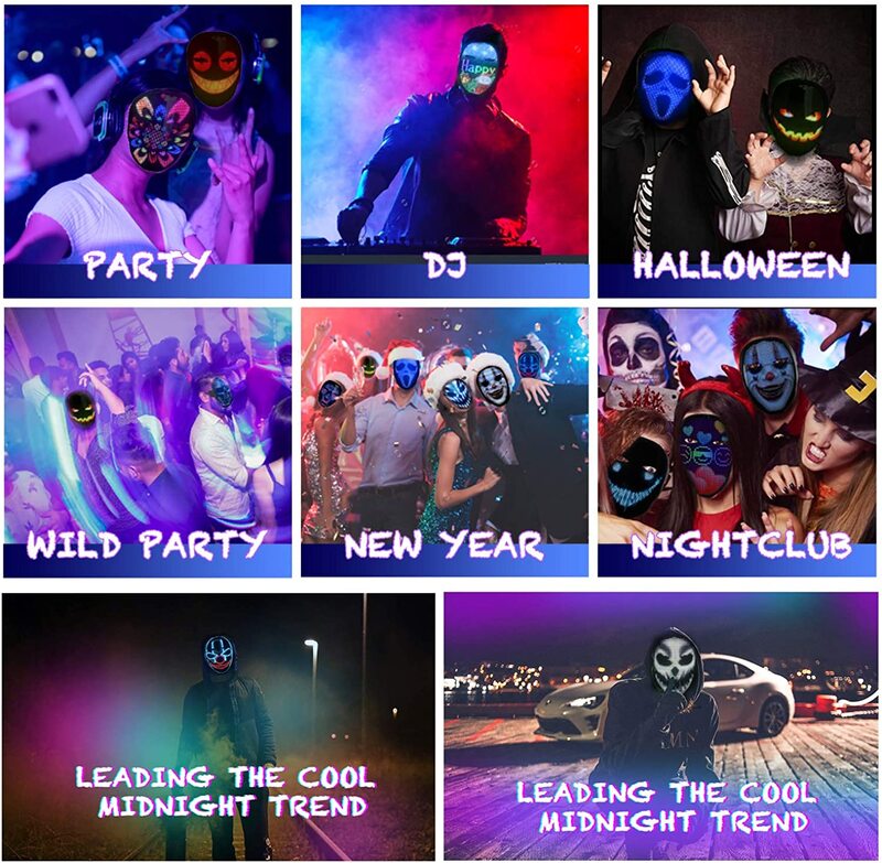 สี RGB หน้ากากบลูทูธ LED หน้ากาก Diy ภาพภาพเคลื่อนไหวข้อความฮาโลวีน Carnival Costume Party ของขวัญเด็ก