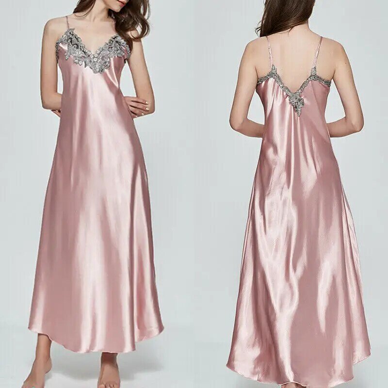 Женское атласное шелковое Ночное платье, сексуальная ночная рубашка с глубоким V-образным вырезом, летнее платье без рукавов, сексуальное нижнее белье, ночная рубашка, одежда для сна