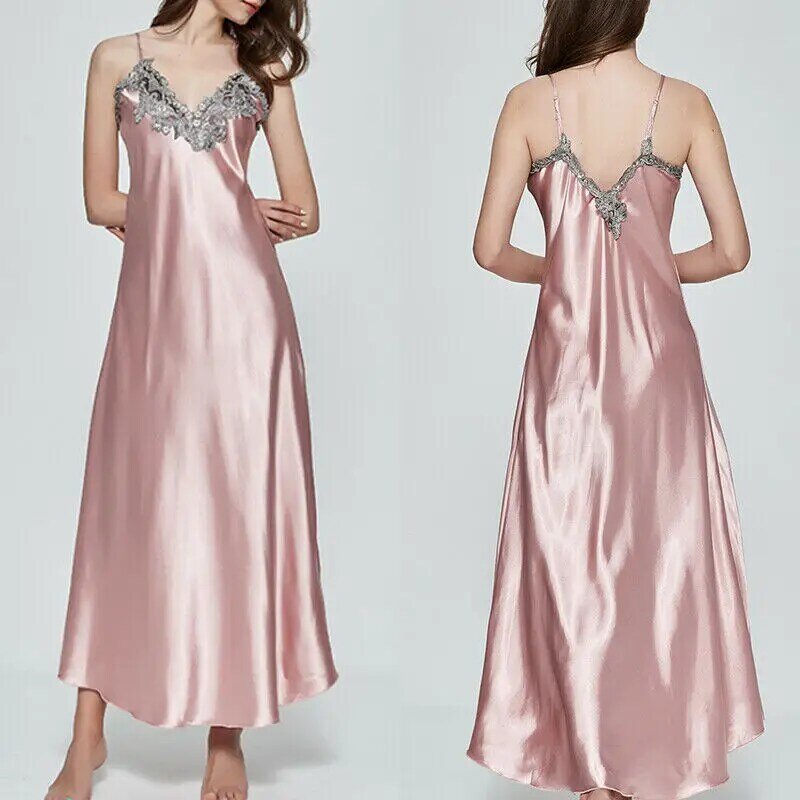 Robe de nuit en satin pour femmes, chemise de nuit sexy en V profond, robe en fibre d'été, lingerie sexy, vêtements de nuit