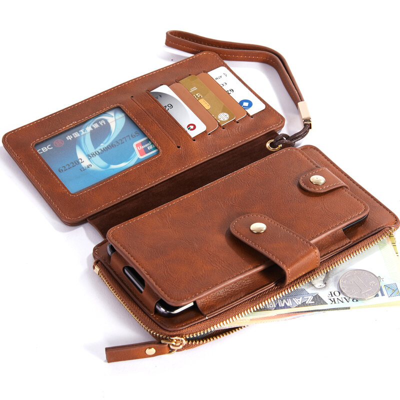Bolsa de embreagem masculina vintage de grande capacidade bi-fold couro zíper carteira telefone bolso titular do cartão de visita bolsa de moedas de negócios
