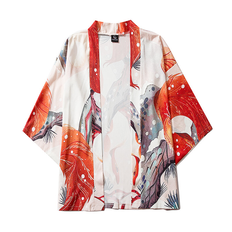 Kobiety mężczyźni luźne topy na co dzień Streetwear koszule styl japoński Print kardigan Kimono płaszcze Harajuku кимон японский стиль