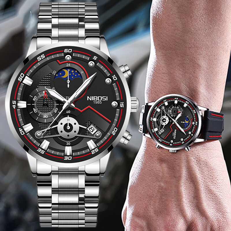NIBOSI 2021 nowy Top marka luksusowa moda świecący zegarek na rękę wodoodporny data zegar sportowy zegarek męski zegarek kwarcowy