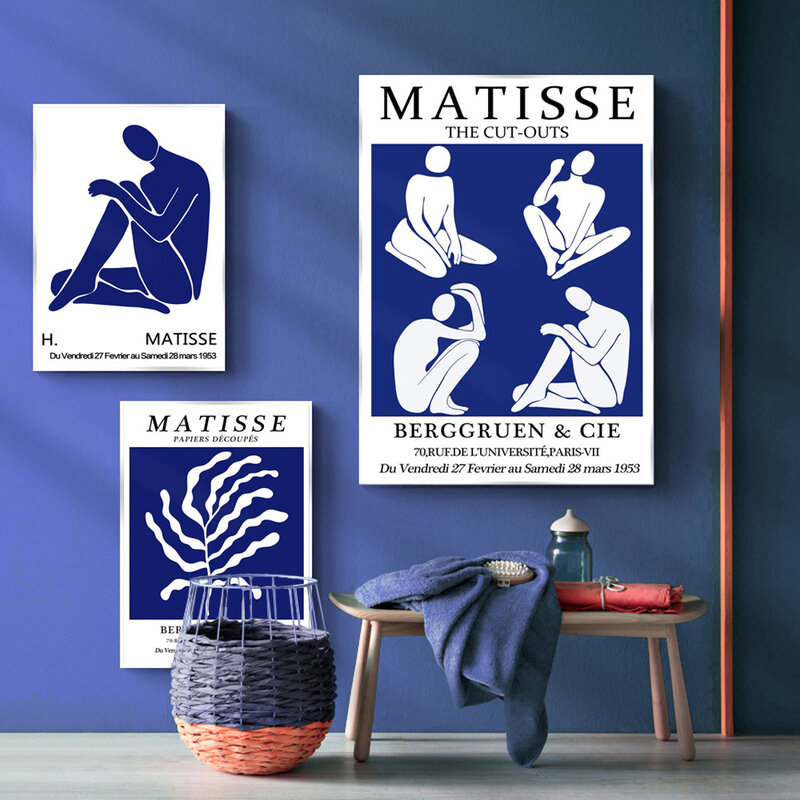 นอร์ดิกบทคัดย่อ Art Matisse โปสเตอร์ธีมสีฟ้ารูปพิมพ์ภาพวาดผ้าใบห้องนั่งเล่น Corridor หน้าแรกตกแต่งภาพ...