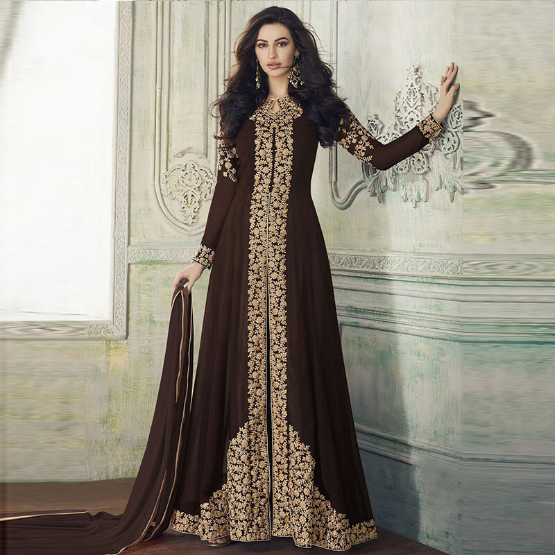 Saia longa feminina da índia e do paquistão, vestido árabe kimono islâmico de luxo