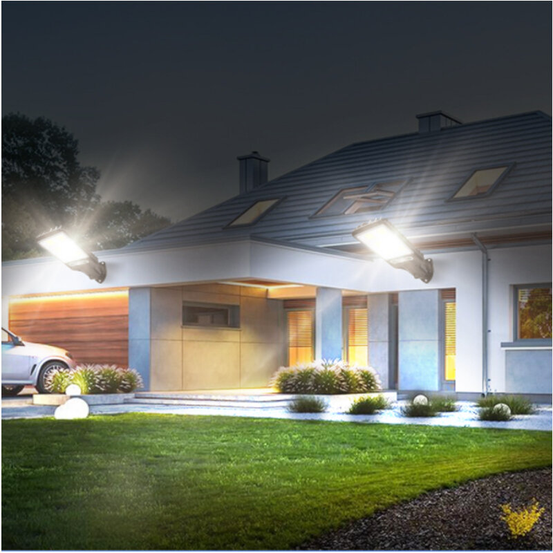 XIWANGFIRE-Luz LED Solar para exteriores, Sensor de movimiento de seguridad, Control remoto inteligente, 128 COB, luz de pared impermeable IPX5 para jardín