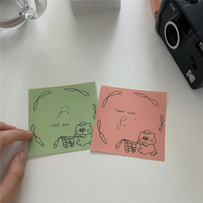 Coreano Ins Cartoon Memo Pad, Bonito Mini Notepad, Papel de Mensagem, Papelaria Escola Kawaii, Carrinho de Compras Cat, Breve, Traços, 50 Folhas