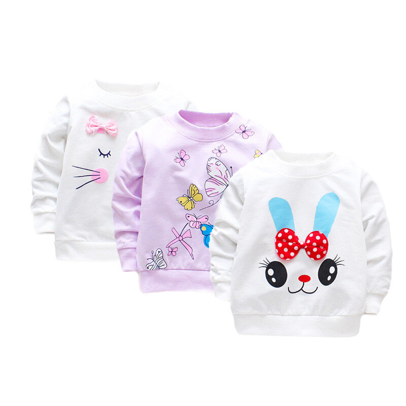 Camiseta de manga longa feminina de algodão, camiseta casual para bebês e crianças, roupas para primavera e aniversário