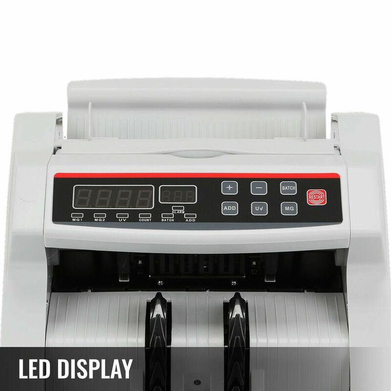 VEVOR Money Bill Counter 1000 PCS/min 80W Currency Cash Counting Machine UV MG Counterfeit Detection with LED Display