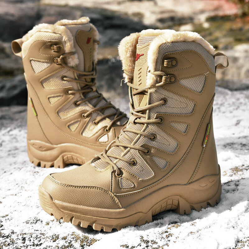 Botas de neve de inverno dos homens à prova dwaterproof água militar deserto combate botas de pele super quente botas de tornozelo tático masculino botas do exército sapatos de trabalho
