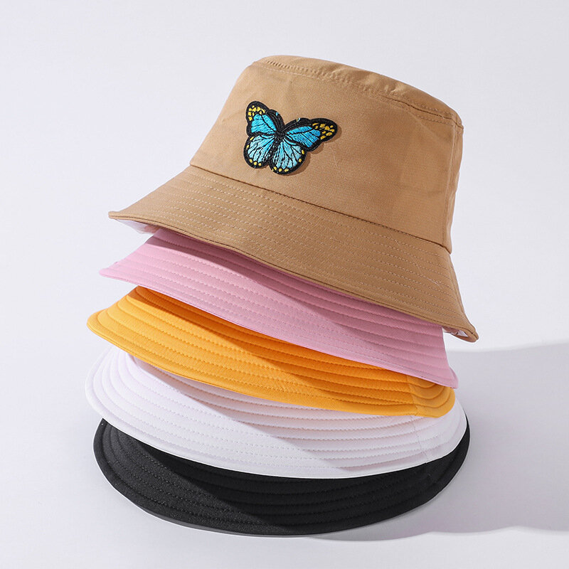 Topi Bucket Putih Uniseks Baru Topi Panama Pelindung Matahari Musim Panas Kupu-kupu Wanita Topi Fedoras Pelindung Matahari Merah Muda Topi Nelayan Luar Ruangan Topi Pantai