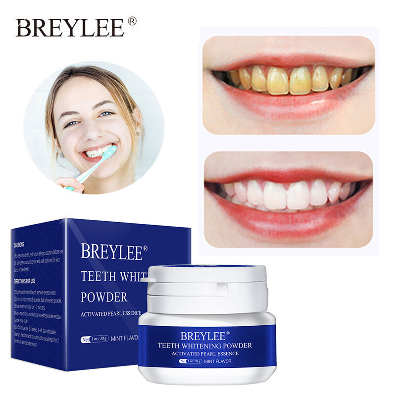 BREYLEE-Polvo para blanquear los dientes, elimina las manchas de placa Dental, herramientas dentales, Limpieza de dientes blanca, higiene bucal, Gel de cepillo de dientes 30g