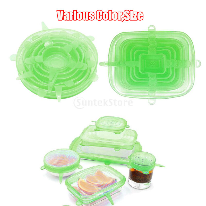 2 conjuntos de tampas de silicone verde extensíveis, cobertura para tigela, armazenamento de alimentos em vários tamanhos