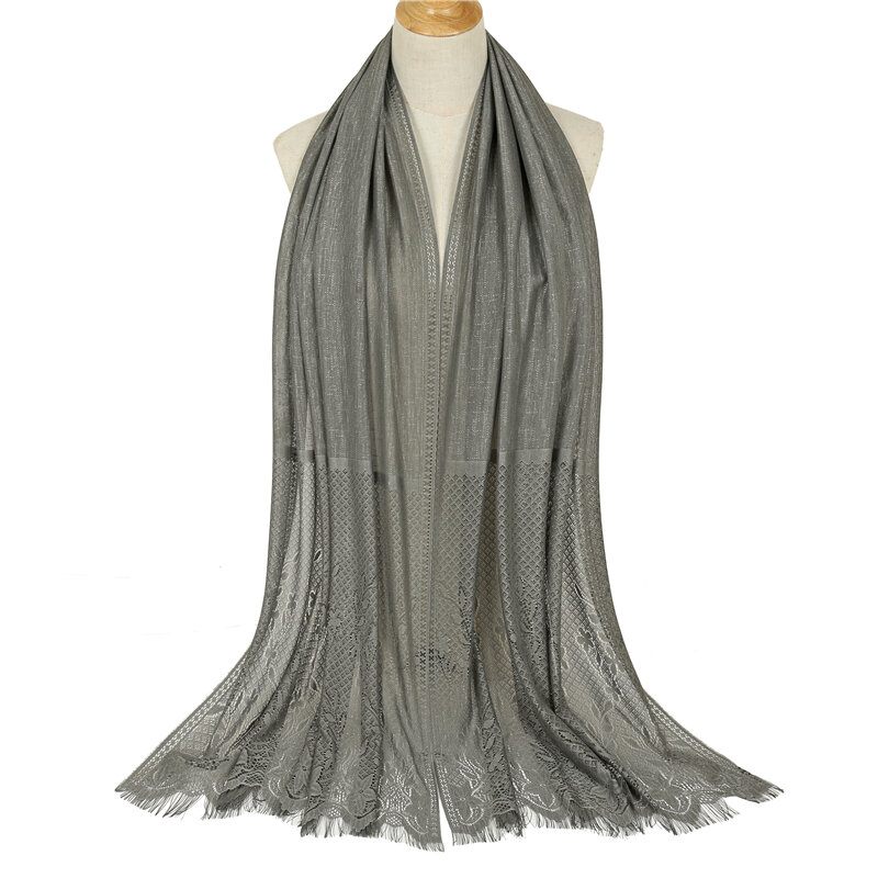 Foulard feminino hijab, cachecol de malha com renda, chales ocos, cachecol de inverno da moda, bolha lisa, 2021