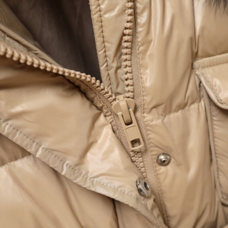 Abrigo de plumón de pato blanco para mujer, chaqueta cálida con capucha de piel de zorro Natural grande, fajín, Parkas para la nieve, 2023, invierno, 90%