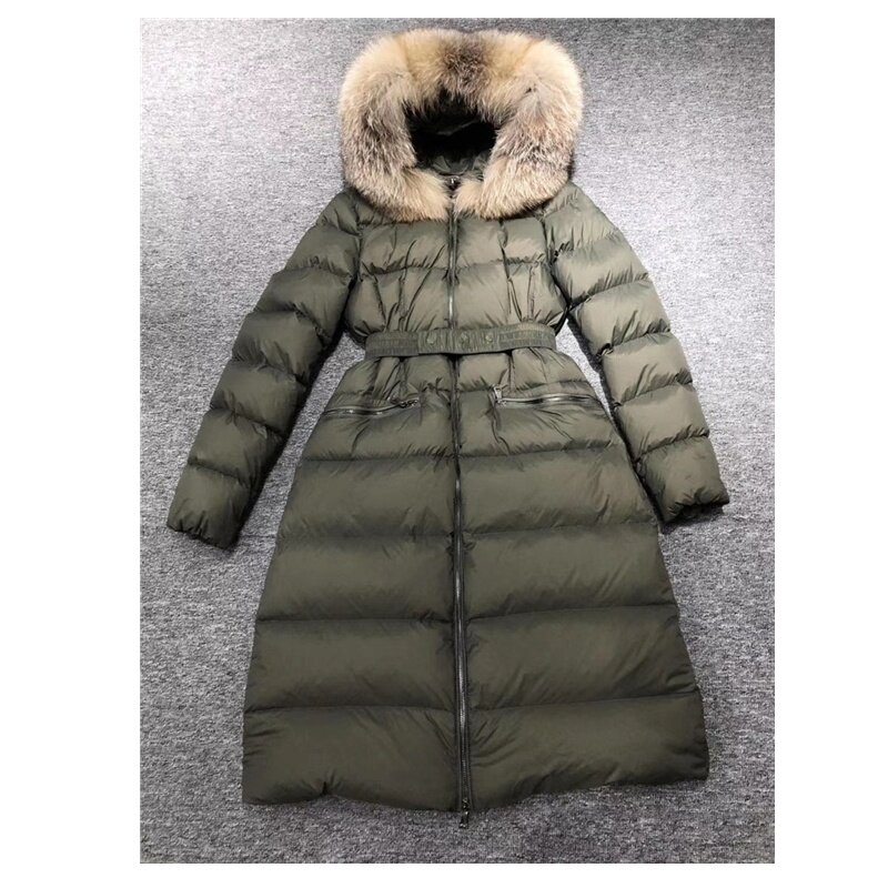 High Quality Women Winter Down Coats 90% White Duck Down Filling with Belt fashion Hooded Slim Fit Outwear Women Long Jackets