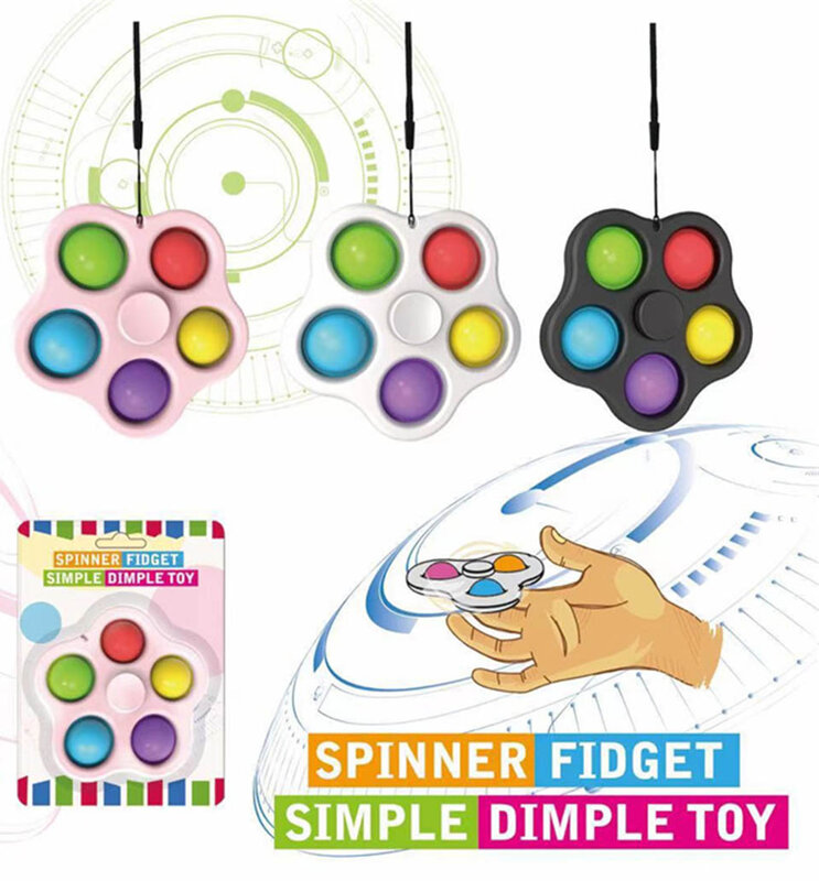 New Kids Adults Fingertip Spinner Push Pop Bubble Key Chain Decompression Toy Silica Gel Simple Dimple Toy Spinner Popit Fidget