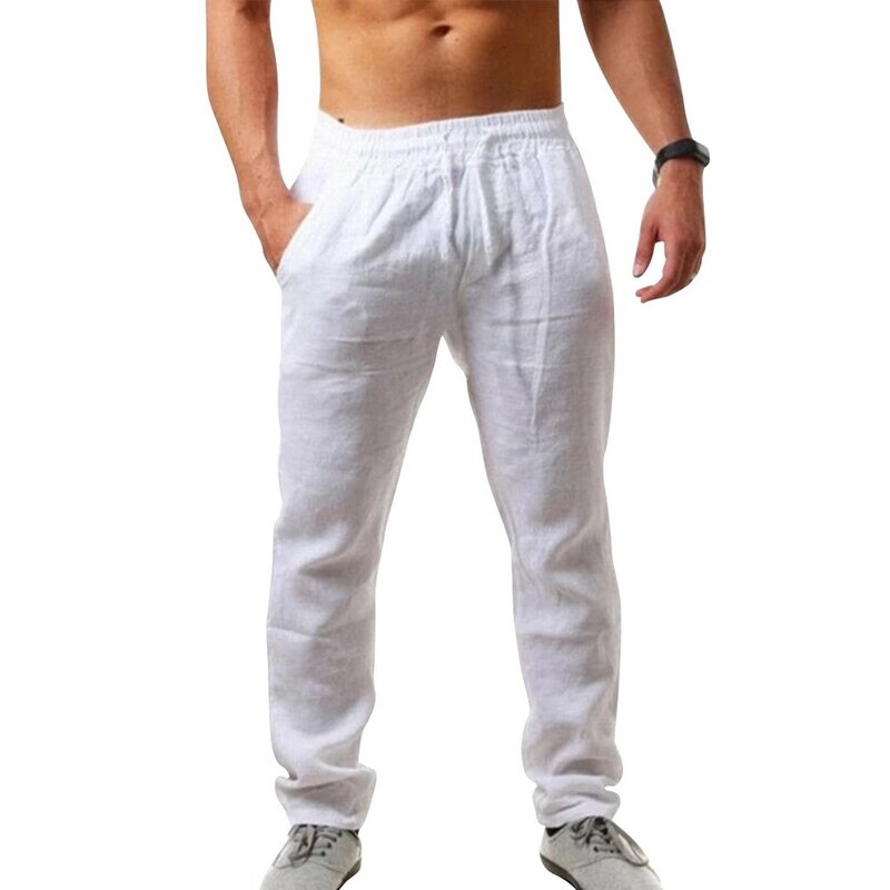 Pantalones de lino y algodón para hombre, pantalón transpirable de secado rápido, Color sólido, disfraz cómodo informal de calle, novedad de verano