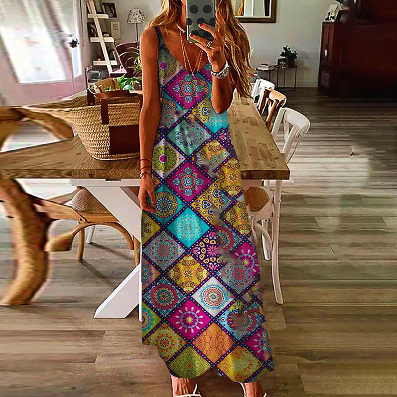 Letnia sukienka kobiety sukienki Vintage dla damska suknia Femme krawat-barwione gradientu bez rękawów Spaghetti sukienka Maxi платье 2021 Платья