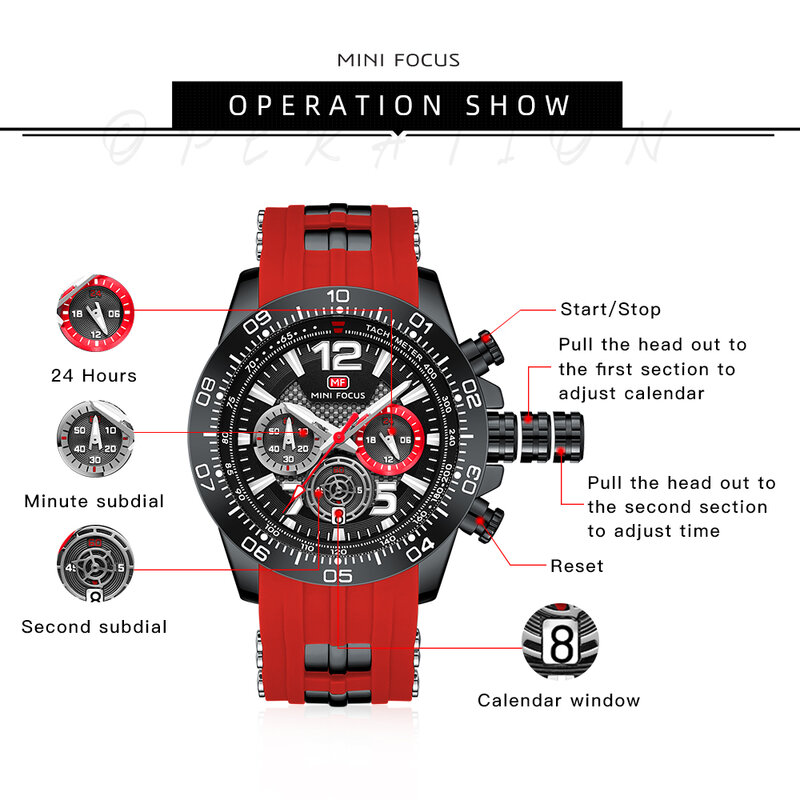 MINI FOKUS Mode Sport Uhr für Männer Quarz Armbanduhren Chronograph Kalender Luminous Hände Sub-Dials Silikon Strap relogio