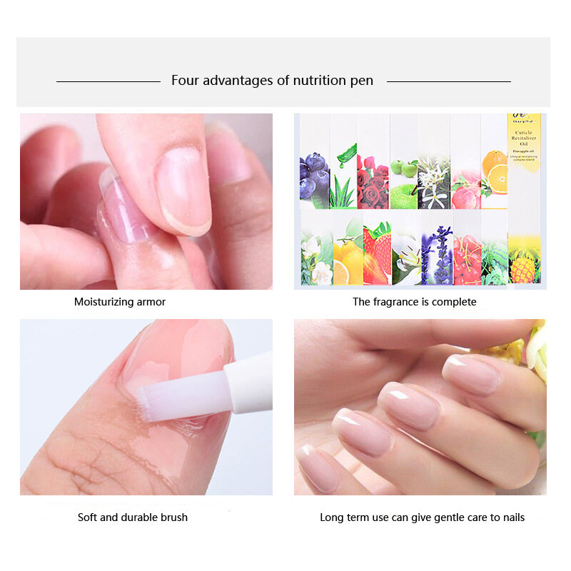 Pluma de aceite de Nutrición de uñas, tratamiento de uñas, aceite revitalizador de cutículas, previene el esmalte de uñas, nutre la piel, 15 olores, 1 unidad