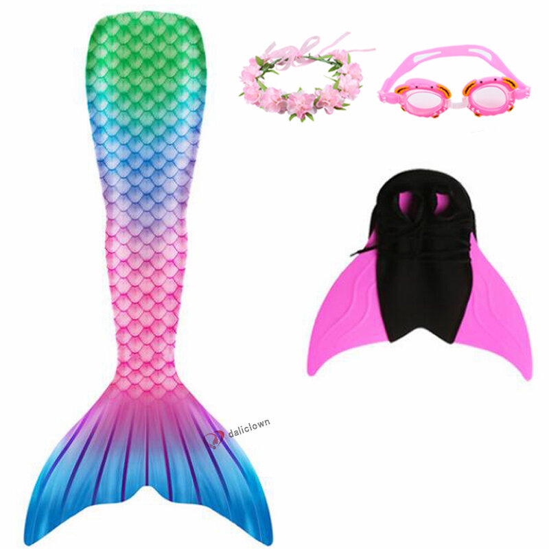 Nowy 2020 ogon małej syrenki dla dziewczynek Cosplay kostium syreny pływanie strój kąpielowy bikini z Monofin Fin