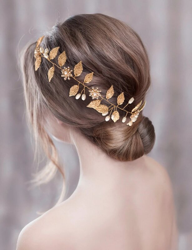 Тиара с золотыми листьями, свадебная повязка на голову, корона с листьями из сплава, свадебные головные уборы, украшения для волос, свадебны...