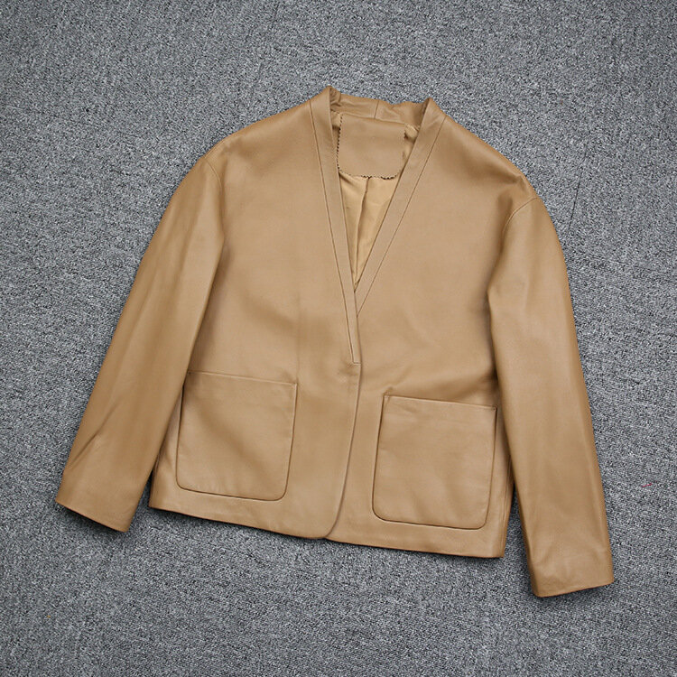 2021 novo estilo venda quente feminino casual breve bolso casaco de couro genuíno