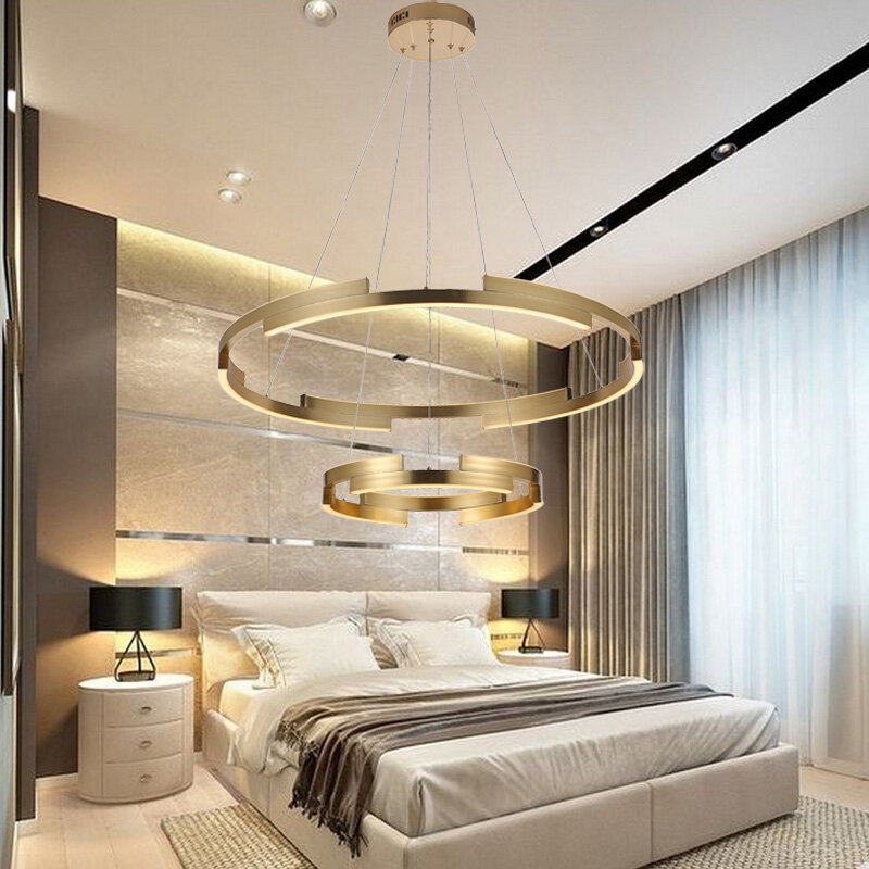 Modern Stylish Luxury Gold 80cm 40cm Aluminium Round Ring LED Pendant Lamp For Living  Dinning Master Room  Lighting Fixtures