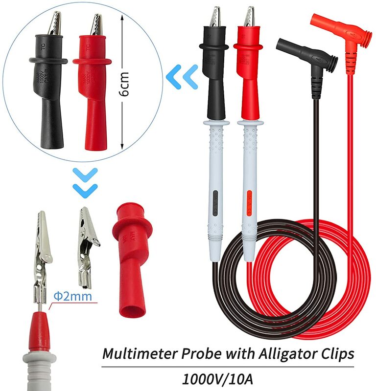 Cleqee P1506C Multimeter Probe Test Leads Kit 4mm Banana Plug to 1mm Sharp Needles with Test Hook Clips Cabels 1000V 10AA