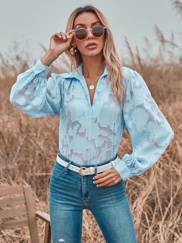 Women's Summer Chiffon Long-sleeved Thin Shirt，Girls' Tops with Loose and Breathable Pattern Embellished,2021 Fashion New
