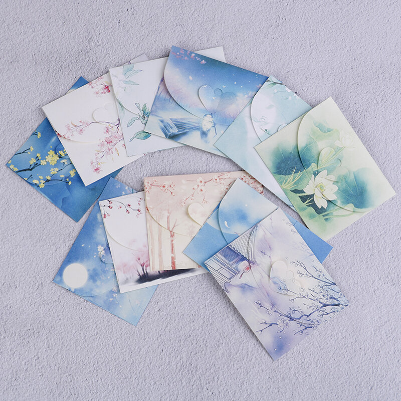 Envelope de papel flores estilo vintage chinês, envelope fofo para carta criativa papelaria cartões postais cartões de recorte de papel com 10 peças
