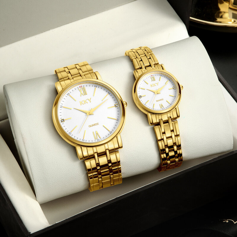คู่ทอง KKY แบรนด์ใหม่นาฬิกา2021นาฬิกาผู้ชายหรูหราควอตซ์ผู้หญิงกันน้ำนาฬิกาข้อมือสุภาพสตรีแฟ...