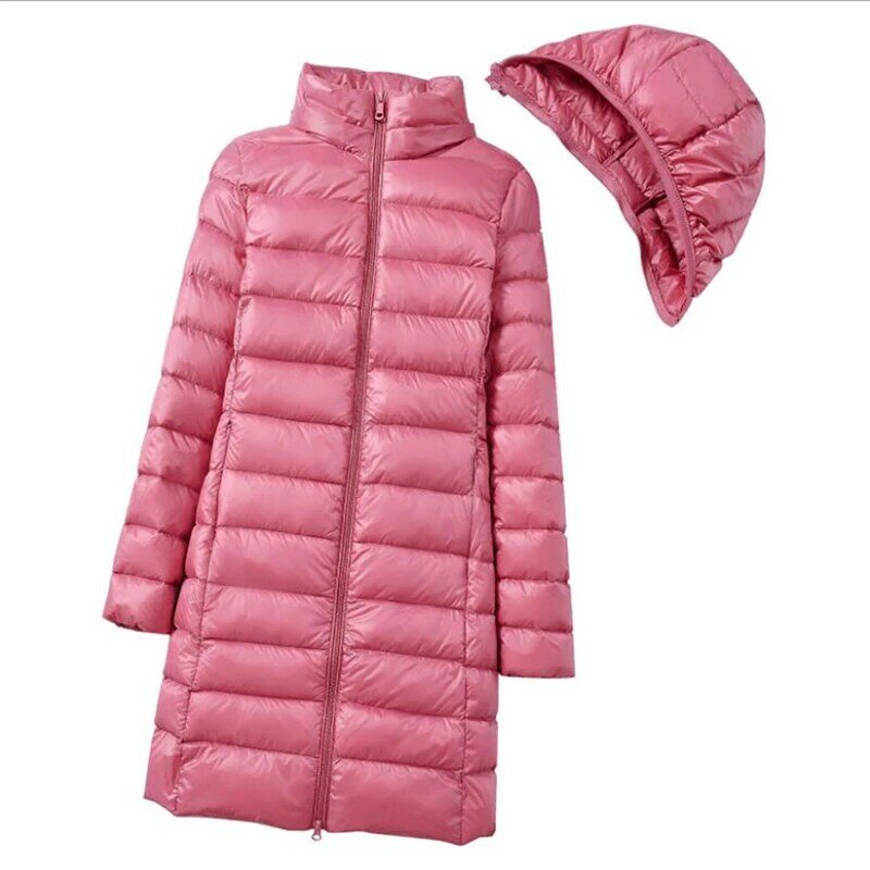 SEDUTMO Winter Plus Size 5XL Womens Down Jackets Long Ultra Light Thin Casual Coat Puffer Jacket Slim Remove Hooded Parka ED1275