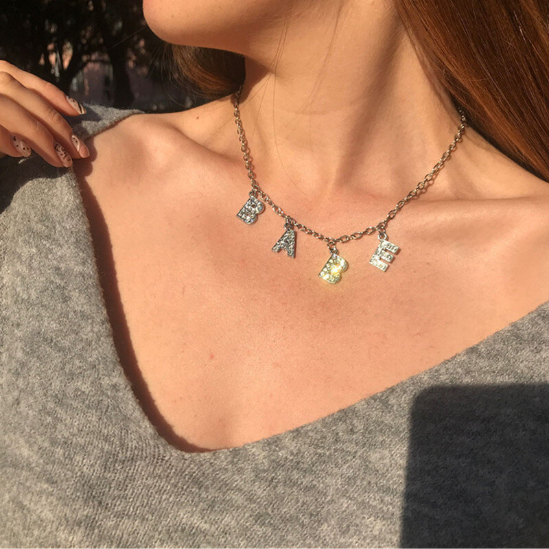 ZN 22 Style Disesuaikan Kalung Kristal Surat Kalung Wanita Perhiasan Hadiah Personalized Kalung MALAIKAT Kalung MADU Kalung