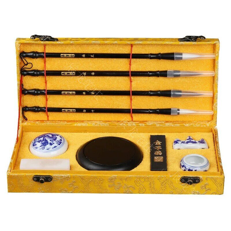 Traditional Calligraphy Set for Beginners Four Treasure Set Brush Pen / Ink / Paper / Inkstone Calligraphy Writing Brushes Set