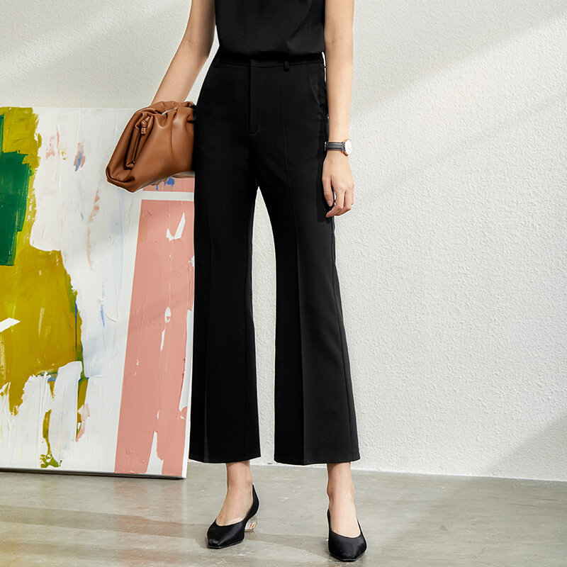 Amii-conjunto de terno minimalista moda outono com lapela, calças, casaco feminino, cintura alta, nas cores sólida, 12070889