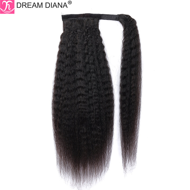 Dreamdiana ombre brasileiro kinky reta cordão rabo de cavalo 100% grampo de cabelo humano em extensões de cabelo ombre remy rabo de cavalo