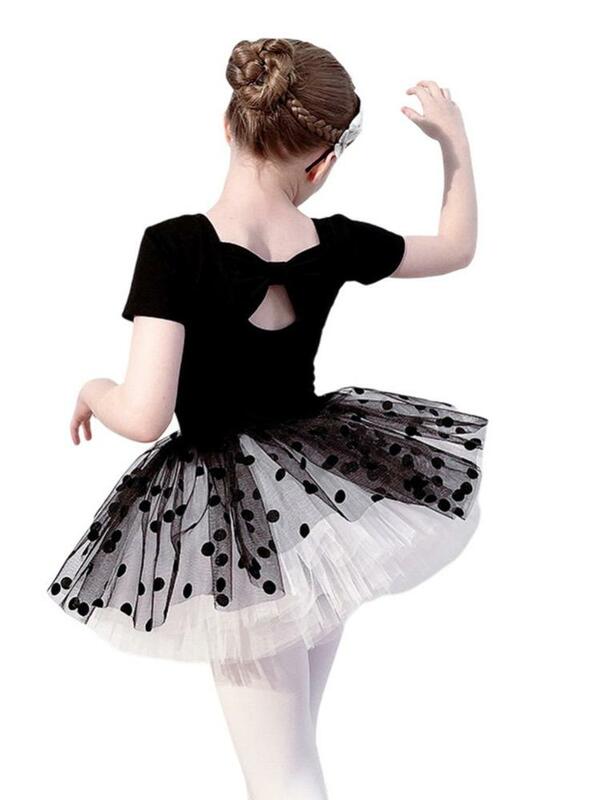 Falda de Ballet para niña, Vestido de manga larga dividido de dos piezas + falda de lunares (botón de presión para abrir el archivo), novedad de primavera y otoño