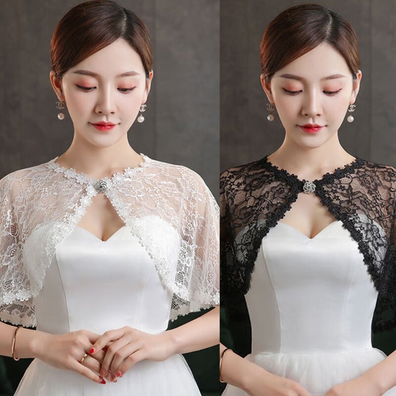 العروس تزين المادة أسود أبيض الدانتيل شال عباءة الملابس الزخرفية لسيدة L41B