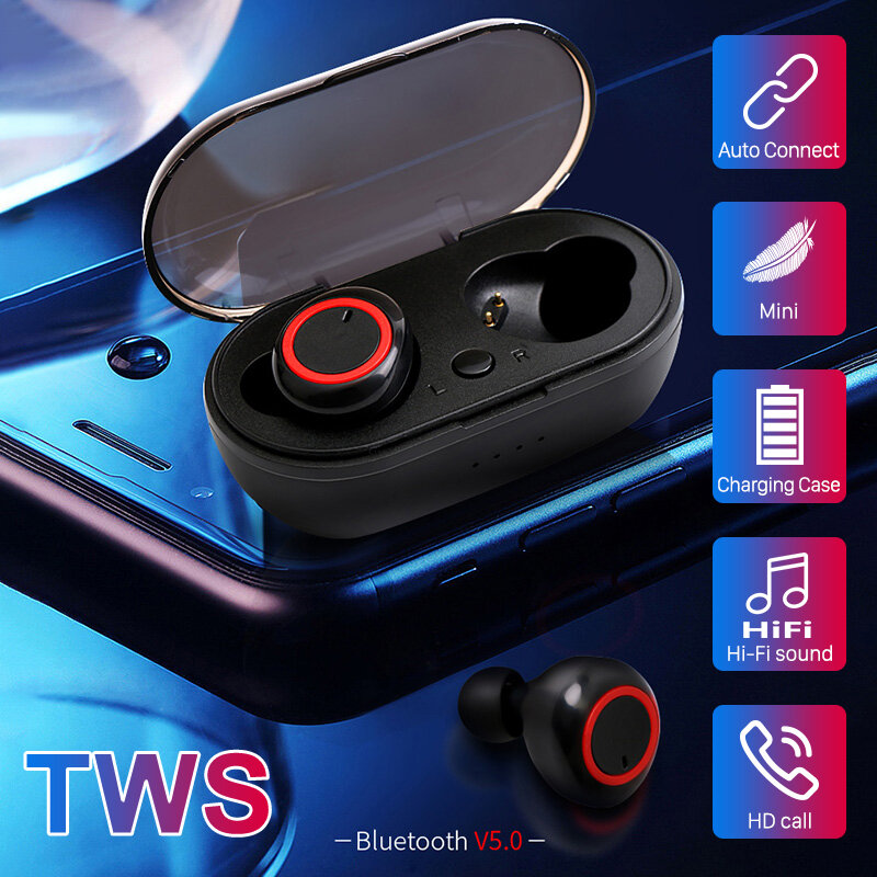 A2 TWS 블루투스 이어폰 무선 헤드폰 HiFi 스테레오 5.0 블루투스 헤드셋 Hifi 게임 스포츠 이어폰 (충전 박스 포함)