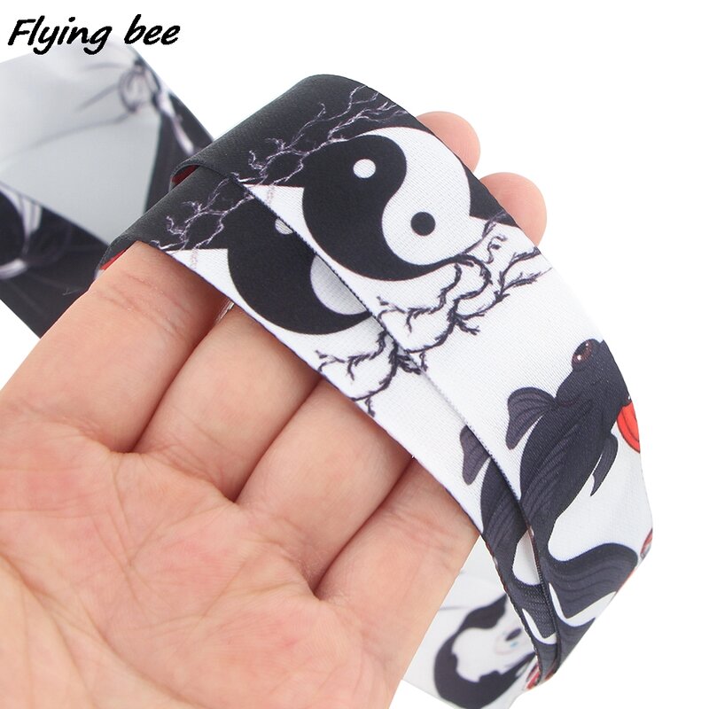 Flyingbee Koi Yin And Yang 키 체인 태그 키 ID 카드 패스용 스트랩 넥 끈 체육관 전화 USB 배지 홀더 DIY 행잉 로프 X1402