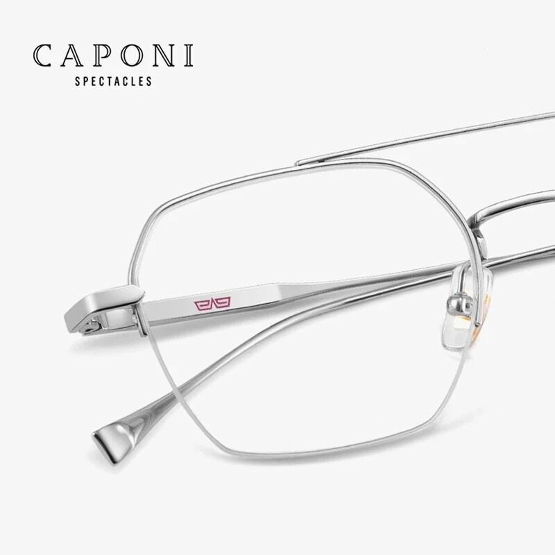 CAPONI-gafas con montura de titanio puro para hombre, lentes ópticas ligeras de medio Marco, protección de luz azul, JF5228